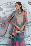 Buy_Gulabo Jaipur_Grey Georgette Embroidery Bandhani U Neck Aksar Zardozi Work Kurta Sharara Set 