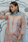 Gulabo Jaipur_Grey Cotton Printed Flower Round Naar Botanical Kurta Set _at_Aza_Fashions