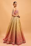 Buy_Cedar & Pine_Gold Tulle Embroidered Thread Sweetheart Ombre Lehenga Set _Online_at_Aza_Fashions