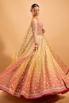 Cedar & Pine_Gold Tulle Embroidered Thread Sweetheart Ombre Lehenga Set _at_Aza_Fashions