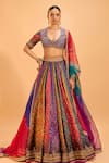 Buy_Cedar & Pine_Multi Color Brocade Embroidered Lace Scoop Floral Panelled Lehenga Set _at_Aza_Fashions