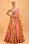 Buy_Cedar & Pine_Multi Color Organza Embroidered Sequin Sweetheart Floral Print Lehenga Set _at_Aza_Fashions