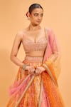 Shop_Cedar & Pine_Multi Color Organza Embroidered Sequin Sweetheart Floral Print Lehenga Set _Online_at_Aza_Fashions