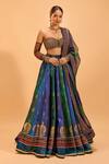 Buy_Cedar & Pine_Green Dupion Embroidered Lace Sweetheart Foil Print Panelled Lehenga Set _at_Aza_Fashions