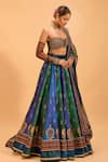 Cedar & Pine_Green Dupion Embroidered Lace Sweetheart Foil Print Panelled Lehenga Set _Online_at_Aza_Fashions