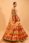 Shop_Cedar & Pine_Multi Color Organza Embroidered Pearl Sweetheart Chevron Pattern Lehenga Set _at_Aza_Fashions