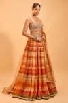 Cedar & Pine_Multi Color Organza Embroidered Pearl Sweetheart Chevron Pattern Lehenga Set _Online_at_Aza_Fashions