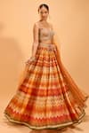 Shop_Cedar & Pine_Multi Color Organza Embroidered Pearl Sweetheart Chevron Pattern Lehenga Set _Online_at_Aza_Fashions