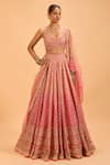 Buy_Cedar & Pine_Pink Organza Embroidered Sequin Scoop Lehenga Set _at_Aza_Fashions