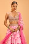 Cedar & Pine_Pink Dupion Embellished Sequin Sweetheart Lehenga Set _at_Aza_Fashions