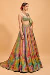 Cedar & Pine_Multi Color Brocade Embroidered Mirror Sweetheart Panelled Lehenga Set _at_Aza_Fashions