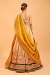 Shop_Cedar & Pine_Yellow Dupion Embroidered Thread Sweetheart Lehenga Set _at_Aza_Fashions