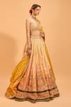 Cedar & Pine_Yellow Dupion Embroidered Thread Sweetheart Lehenga Set _Online_at_Aza_Fashions