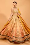 Cedar & Pine_Yellow Dupion Embroidered Thread Sweetheart Lehenga Set _at_Aza_Fashions