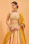 Buy_Cedar & Pine_Yellow Dupion Embroidered Thread Sweetheart Lehenga Set 