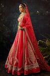 Shop_Cedar & Pine_Red Raw Silk Embroidered Floral Sweetheart Bridal Lehenga Set _at_Aza_Fashions