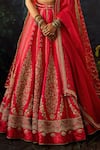 Cedar & Pine_Red Raw Silk Embroidered Floral Sweetheart Bridal Lehenga Set _Online_at_Aza_Fashions