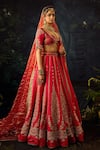 Shop_Cedar & Pine_Red Raw Silk Embroidered Floral Sweetheart Bridal Lehenga Set _Online_at_Aza_Fashions