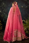 Shop_Cedar & Pine_Pink Raw Silk Embroidered Sequin Leaf Floral Panelled Bridal Lehenga Set _at_Aza_Fashions