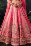 Cedar & Pine_Pink Raw Silk Embroidered Sequin Leaf Floral Panelled Bridal Lehenga Set _Online_at_Aza_Fashions