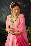 Shop_Cedar & Pine_Pink Raw Silk Embroidered Sequin Leaf Floral Panelled Bridal Lehenga Set _Online_at_Aza_Fashions