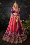 Buy_Cedar & Pine_Pink Raw Silk Embroidered Floral Leaf Shaded Lehenga Set _at_Aza_Fashions