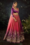 Buy_Cedar & Pine_Pink Raw Silk Embroidered Floral Leaf Shaded Lehenga Set _Online_at_Aza_Fashions