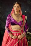 Cedar & Pine_Pink Raw Silk Embroidered Floral Leaf Shaded Lehenga Set _at_Aza_Fashions