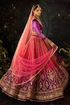 Buy_Cedar & Pine_Pink Raw Silk Embroidered Floral Leaf Shaded Lehenga Set 