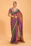 Buy_Cedar & Pine_Multi Color Georgette Embroidered Sequin Round Floral Saree With Blouse _at_Aza_Fashions