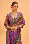 Buy_Cedar & Pine_Multi Color Georgette Embroidered Sequin Round Floral Saree With Blouse _Online_at_Aza_Fashions