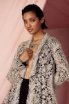 Buy_Pankaj & Nidhi_Black Organza And Georgette Adorn Bloom Jacket With Sharara _Online_at_Aza_Fashions