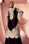 Pankaj & Nidhi_Black Silk Organza Embellished Floral Notched Neck Charisma Kurta Sharara Set _Online_at_Aza_Fashions