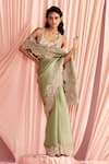 Buy_Pankaj & Nidhi_Green Silk Organza Embellished Floral Scoop Charisma Hand Saree With Blouse _at_Aza_Fashions