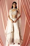 Buy_Pankaj & Nidhi_Ivory Brocade And Silk Organza Charisma Scallop Embroidered Cape Sharara Set _at_Aza_Fashions