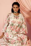 Pankaj & Nidhi_Ivory Tulle And Silk Organza Applique Floral Round Inverness Kurta Sharara Set _at_Aza_Fashions