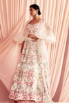 Pankaj & Nidhi_Ivory Tulle And Silk Organza Embroidery Floral Inverness Lehenga Blouse Set _at_Aza_Fashions