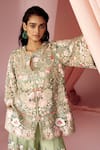 Shop_Pankaj & Nidhi_Green Tulle And Silk Organza Embroidery Miera Embellished Kurta Sharara Set _Online_at_Aza_Fashions