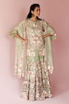 Buy_Pankaj & Nidhi_Green Tulle And Silk Organza Embroidery Miera Embellished Kurta Sharara Set _at_Aza_Fashions