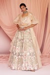 Buy_Pankaj & Nidhi_Beige Tulle And Silk Organza Embroidery Miera Applique Lehenga Blouse Set 