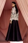 Shop_Pankaj & Nidhi_Black Tulle And Silk Organza Applique Floral Garden Miera Jacket With Skirt _Online_at_Aza_Fashions