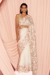 Buy_Pankaj & Nidhi_Ivory Silk Organza Applique Floral Garden Plunge Neck Miera Saree With Blouse _at_Aza_Fashions