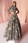 Shop_Pankaj & Nidhi_Black Tulle And Silk Organza Embellished Sequins High Vera Lehenga With Blouse _Online_at_Aza_Fashions