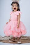 Label Neeti_Peach Cotton, Taffeta, Net Pom-poms, Bows Pearls Embellished Pompom Dress _Online_at_Aza_Fashions