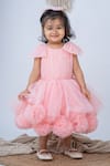 Buy_Label Neeti_Peach Cotton, Taffeta, Net Pom-poms, Bows Pearls Embellished Pompom Dress _at_Aza_Fashions