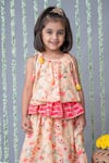 Label Neeti_Pink Cotton Printed Floral Blossom Tiered Lehenga With Top _Online_at_Aza_Fashions