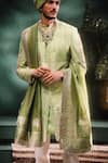 Shop_Masaba_Green Sherwani Heavy Raw Silk Embroidery Zardozi The Pista Barfi And Pant Set _at_Aza_Fashions