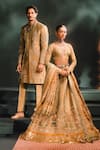 Buy_Masaba_Beige Sherwani Heavy Raw Silk Embroidery Taj Baug The Kesar Varak Pant Set _Online_at_Aza_Fashions