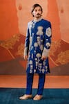 Buy_Masaba_Blue Sherwani Heavy Raw Silk Embroidery Taj Baug The Neel Bahar Pant Set _at_Aza_Fashions