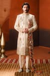 Buy_Masaba_Beige Sherwani Heavy Raw Silk Embroidery Zardozi The Matka Kulfi Pant Set _at_Aza_Fashions